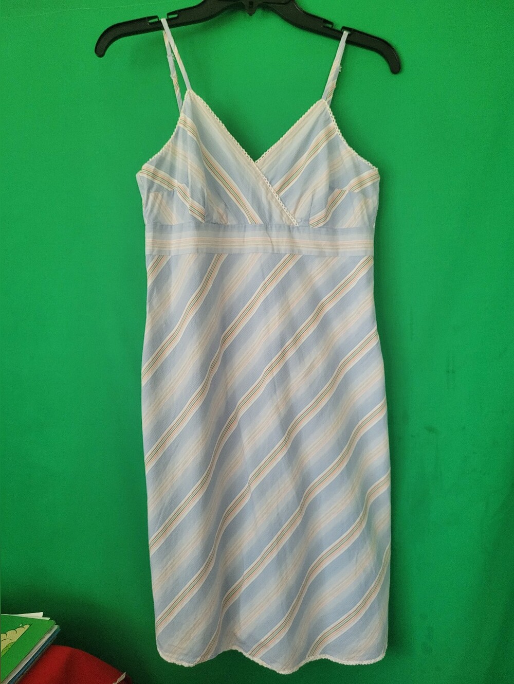 Vintage Y2k 2000s 04 Spring Old Navy Blue Striped Sz 8 Sun Dress Spaghetti Strap